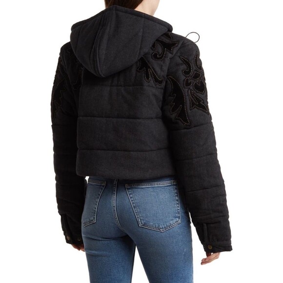 Free People Fleur De Lis Denim Puffer Jacket Size S - Picture 2 of 9